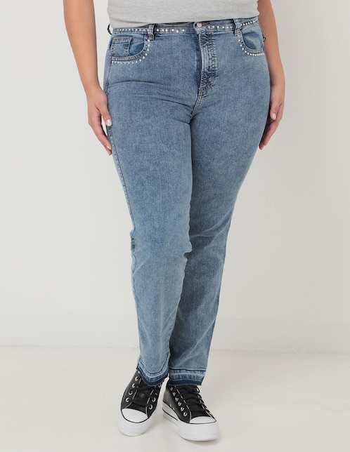Jeans straight Oh Pomp! corte cintura alta para mujer