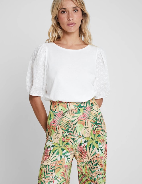Playera manga al codo Valeria by Trucco cuello redondo para mujer