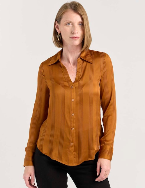 Blusa camisera Liz&Co By Liz Claiborne manga larga para mujer