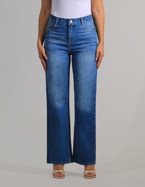 Jeans wide leg corte cintura para mujer 1