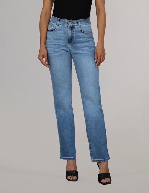 Jeans straight corte media cintura para mujer 1