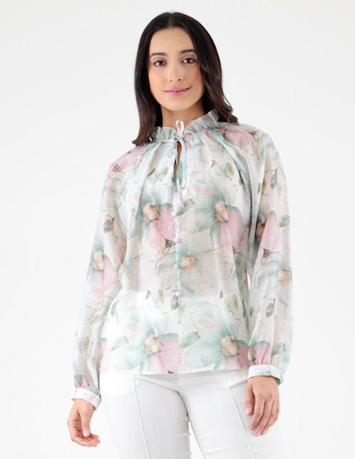 Blusa Blossom Green manga globo para mujer 1