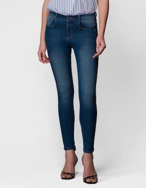 Jeans slim Oh Pomp! deslavado corte cintura alta para mujer