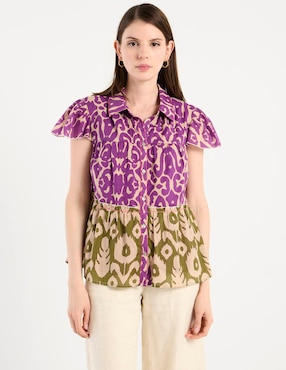 Blusa camisera Charol By October manga corta para mujer