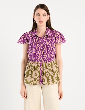 Blusa camisera Charol By October manga corta para mujer