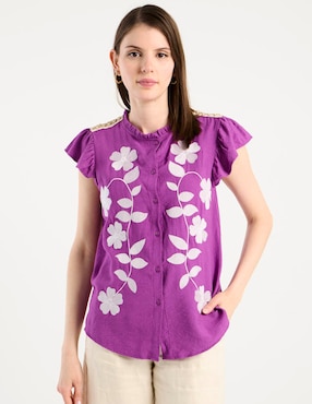 Blusa camisera Charol By October manga corta para mujer