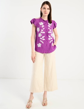 Blusa camisera Charol By October manga corta para mujer