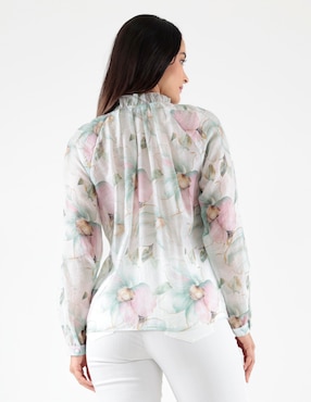 Blusa Pierre Cardin Blossom Green manga globo para mujer