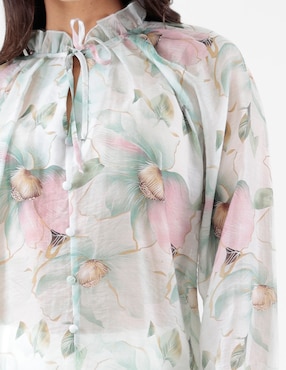Blusa Pierre Cardin Blossom Green manga globo para mujer