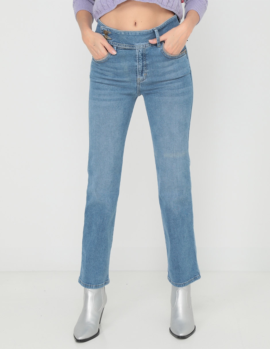 Jeans slim Oh Pomp! corte cintura alta para mujer