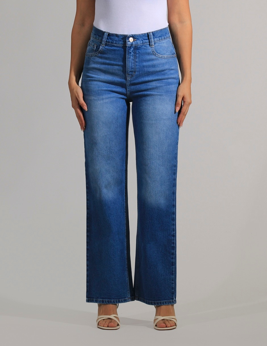 Jeans wide leg corte cintura para mujer
