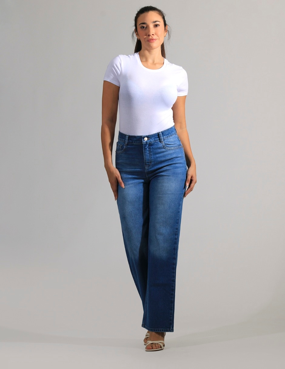 Jeans wide leg corte cintura para mujer 3
