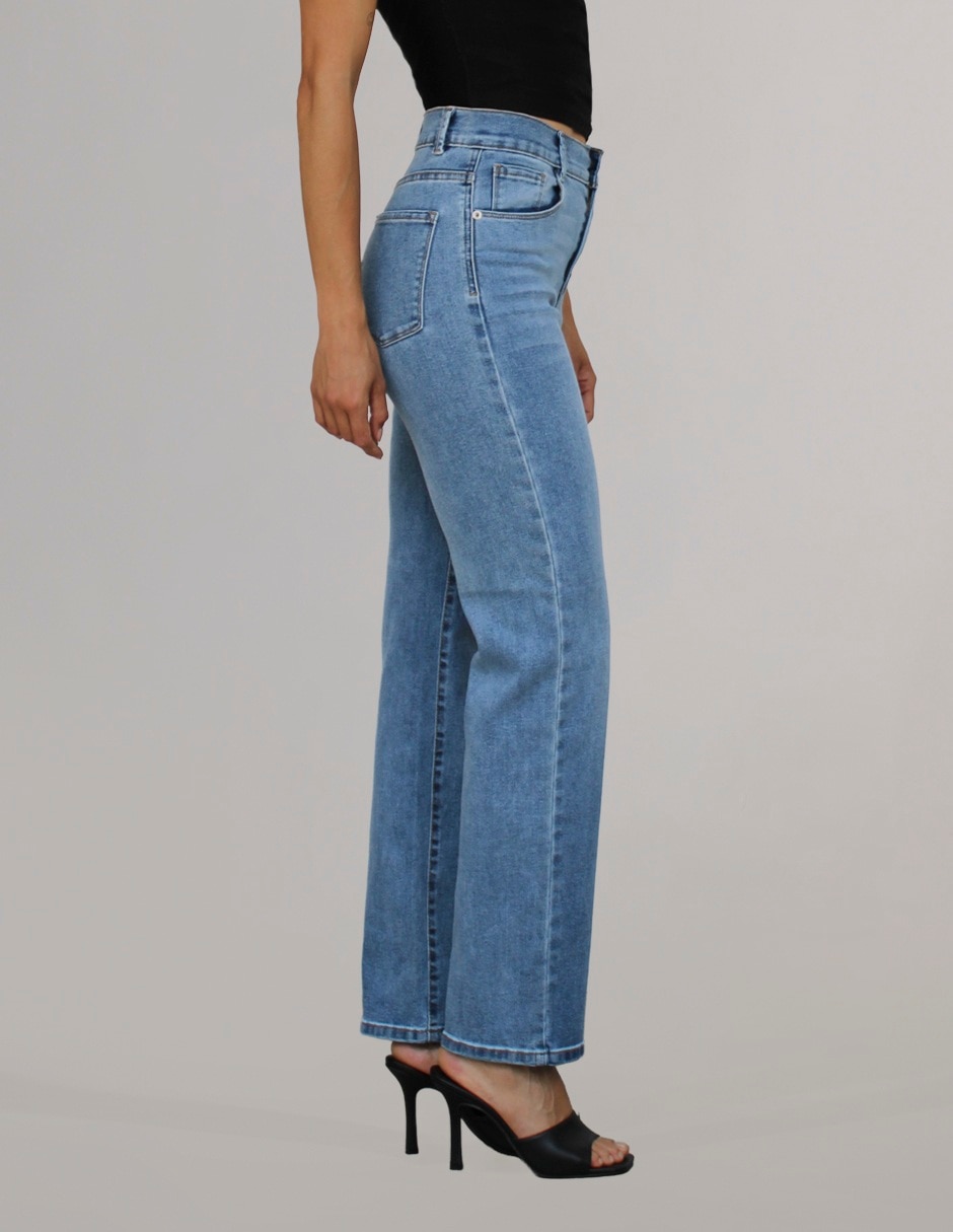 Jeans straight corte media cintura para mujer 5