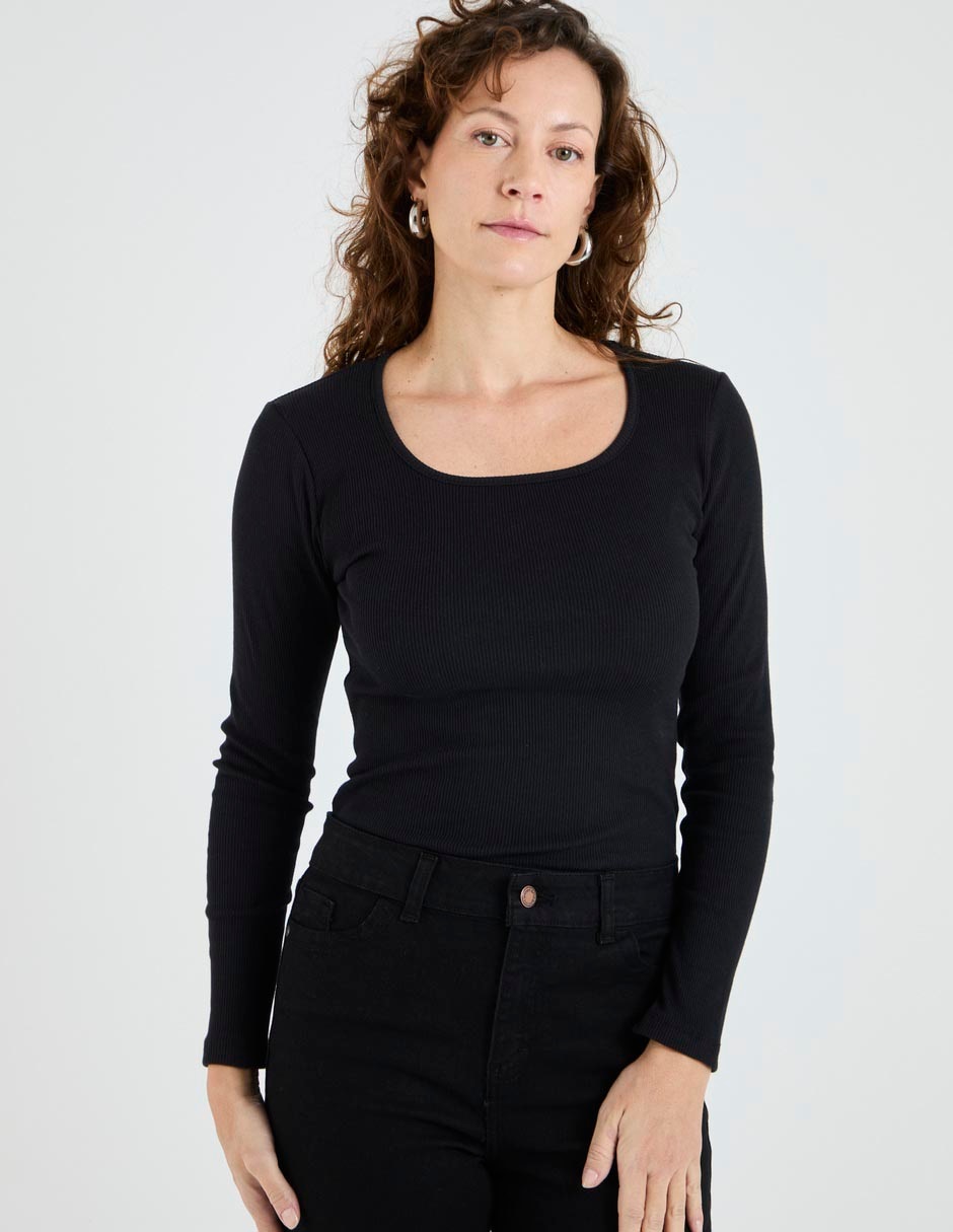 Playera manga larga cuello redondo para mujer