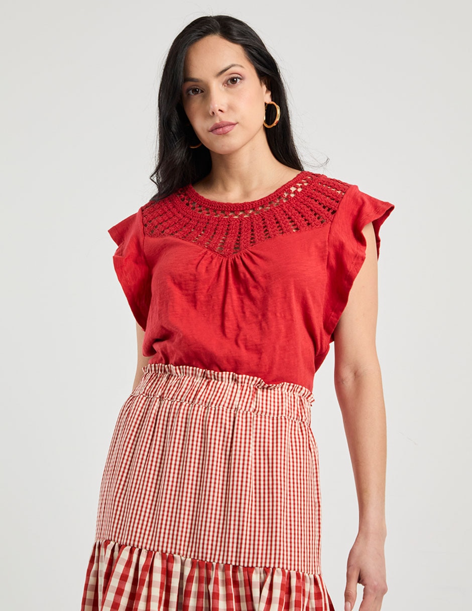 Playera manga corta cuello redondo para mujer