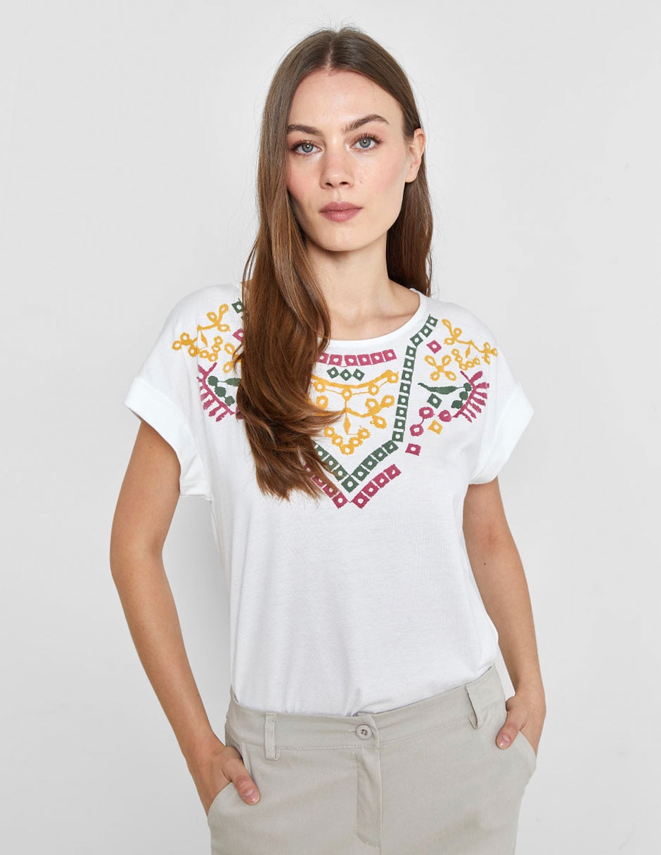Playera manga corta cuello redondo para mujer