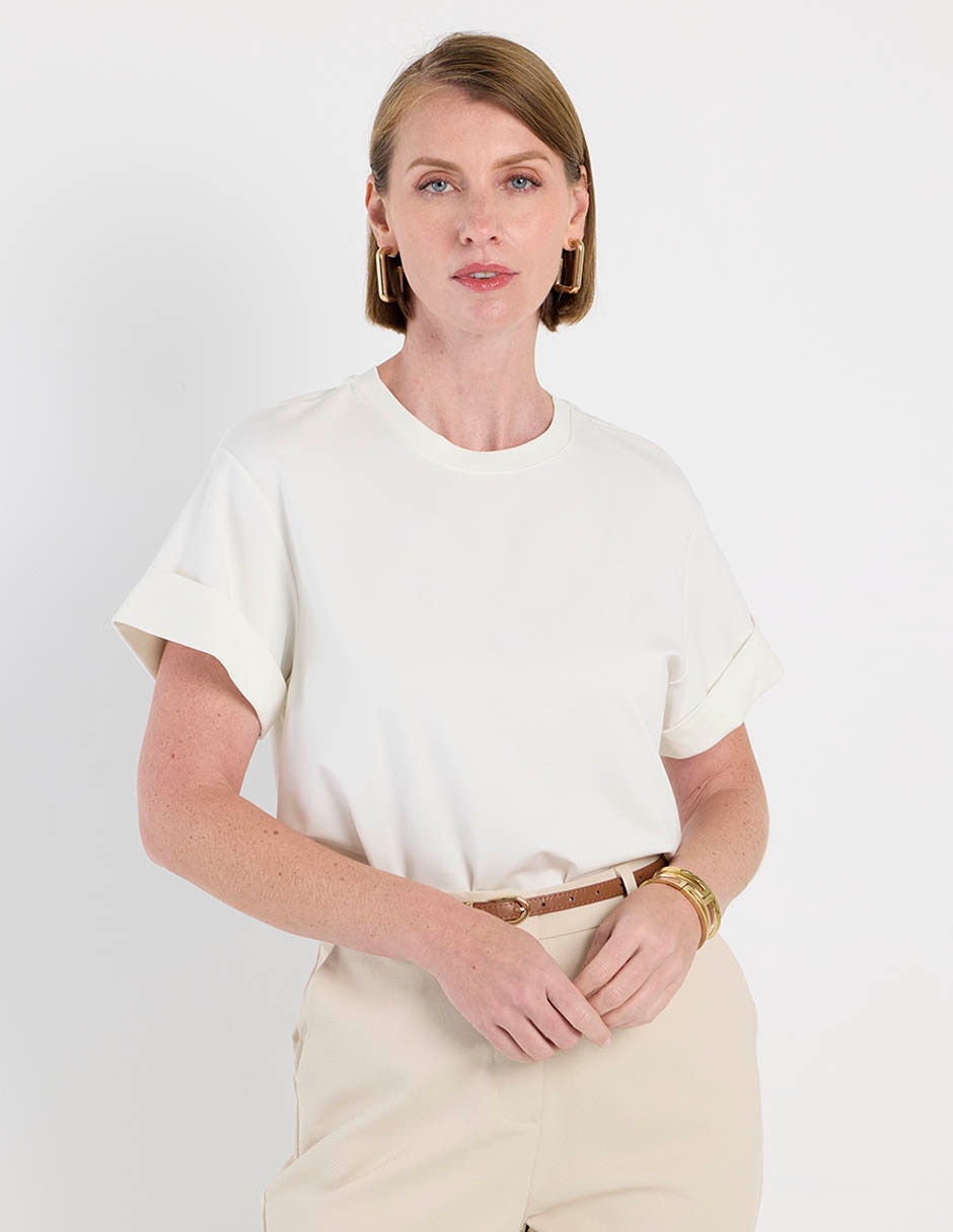 Blusa manga corta liz& cuello redondo para mujer Blusa manga corta liz& cuello redondo para mujer
