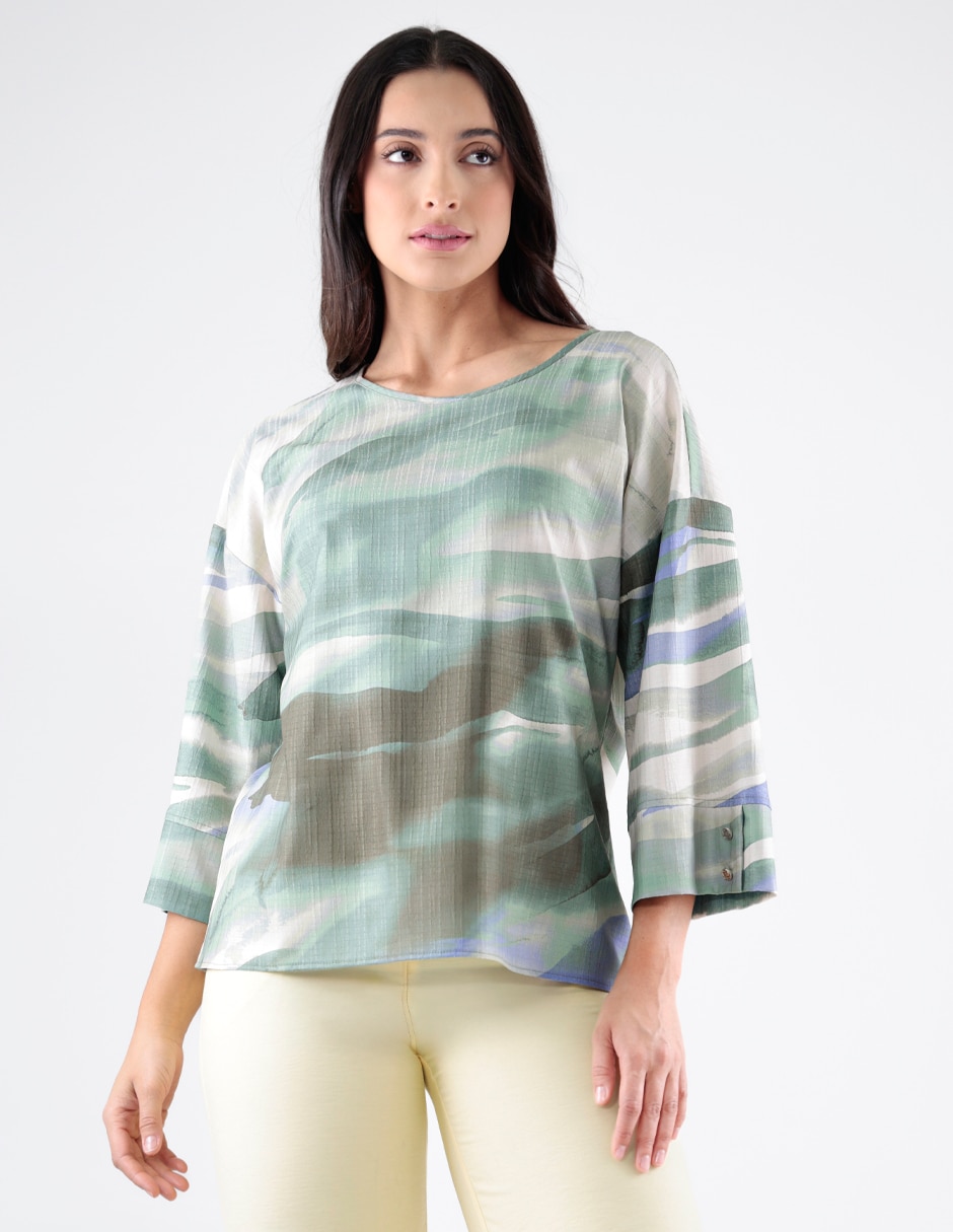 Blusa Blossom Green manga 3/4 para mujer Blusa Blossom Green manga 3/4 para mujer