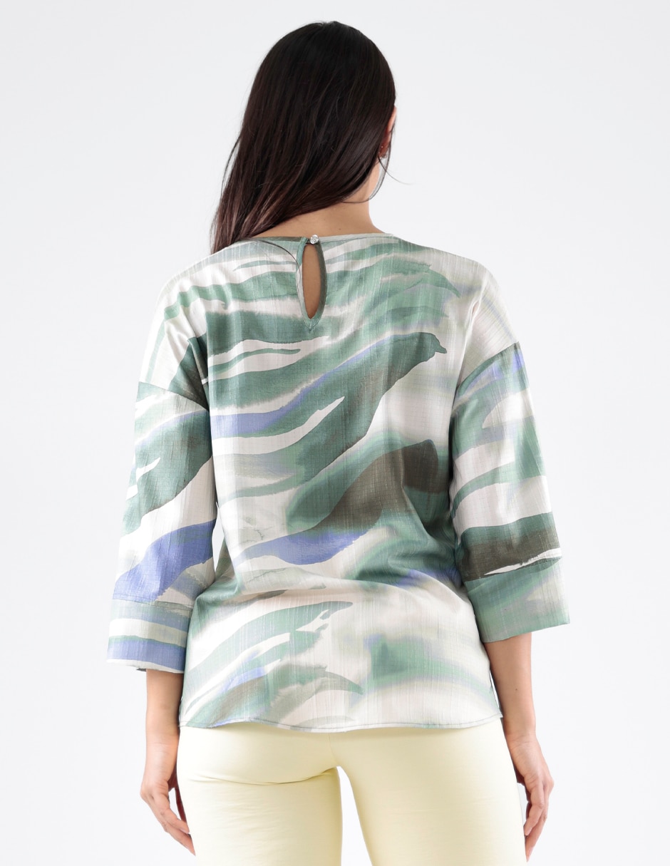 Blusa Blossom Green manga 3/4 para mujer 2