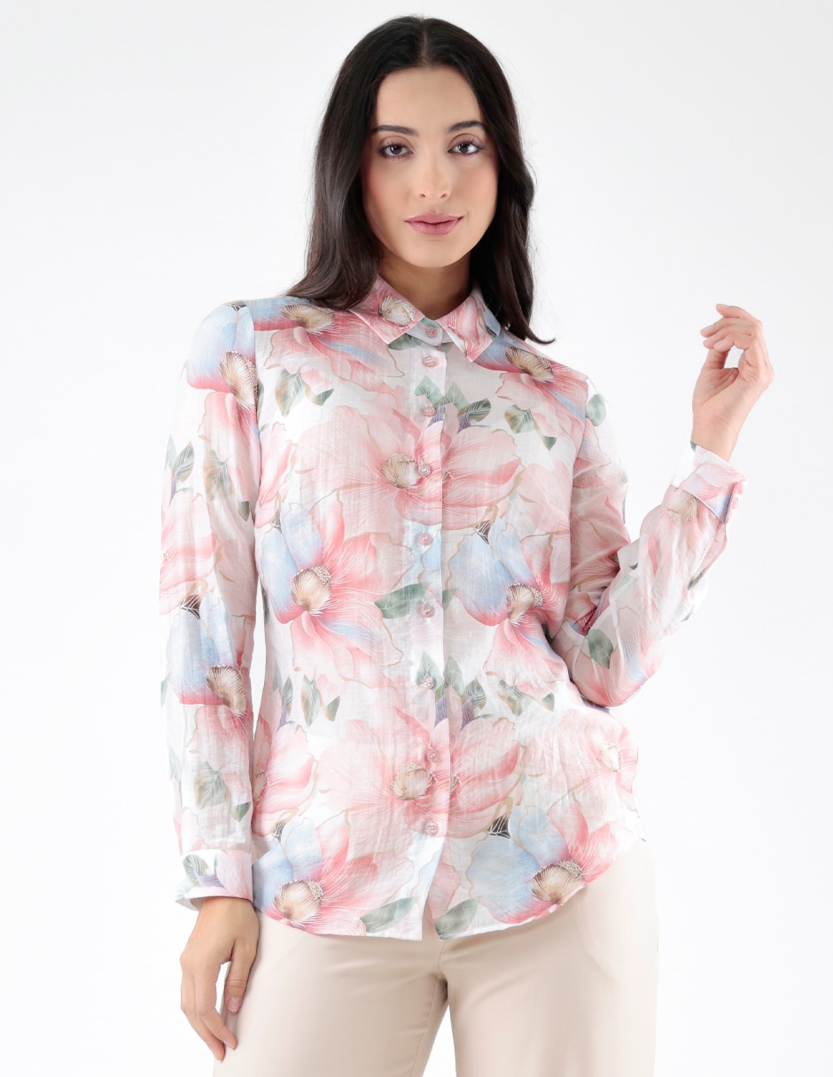 Blusa camisera Blossom Pink manga larga para mujer