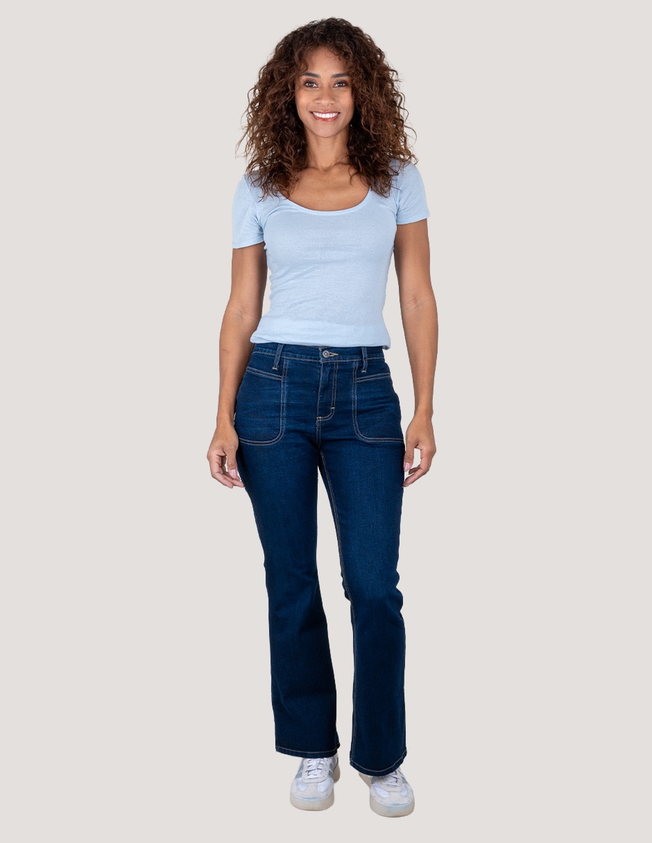 Jeans flare media cintura para mujer 5